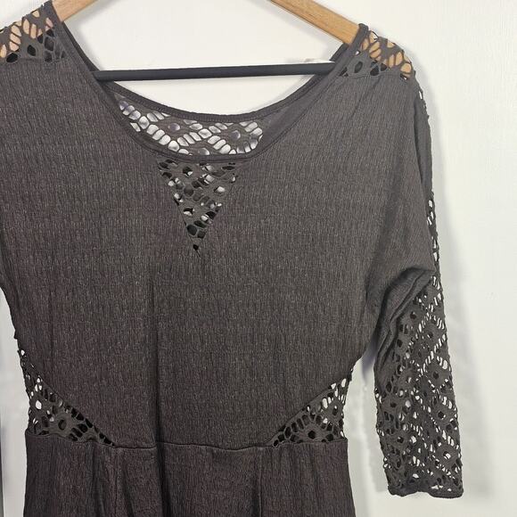 Free People Womens Dress Sz M Dark Brown To the Point Fit and Flare Lace Boho - Picture 3 of 7